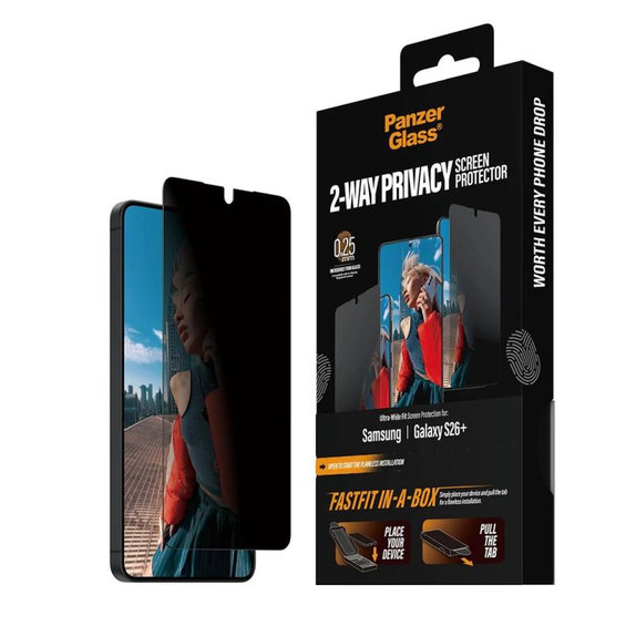 Σκληρυμένο γυαλί UWF 2-Way Privacy με FASTFIT In-A-Box για Samsung Galaxy S26+, διάφανο, clear, PanzerGlass