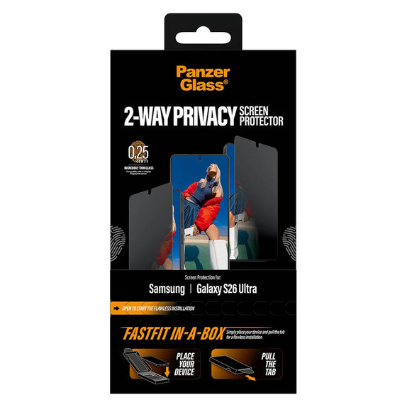 Σκληρυμένο γυαλί UWF 2-Way Privacy με FASTFIT In-A-Box για Samsung Galaxy S26 Ultra, Διάφανο, PanzerGlass