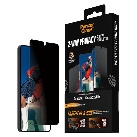 Σκληρυμένο γυαλί UWF 2-Way Privacy με FASTFIT In-A-Box για Samsung Galaxy S26 Ultra, Διάφανο, PanzerGlass