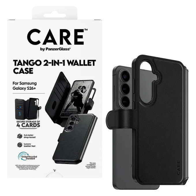 Θήκη Tango Wallet Two-In-One με QI για Samsung Galaxy S26+, Μαύρο, PanzerGlass