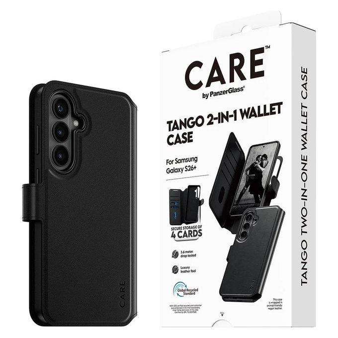 Θήκη Tango Wallet Two-In-One με QI για Samsung Galaxy S26+, Μαύρο, PanzerGlass