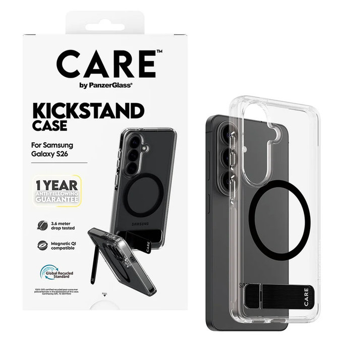 Θήκη Kickstand με μαύρο QI για Samsung Galaxy S26, Διάφανο, PanzerGlass