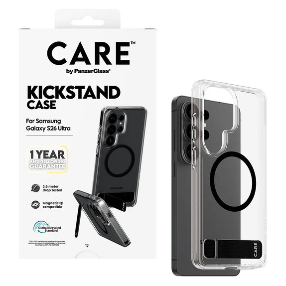 Θήκη Kickstand με μαύρο QI για Samsung Galaxy S26 Ultra, Διάφανο, PanzerGlass