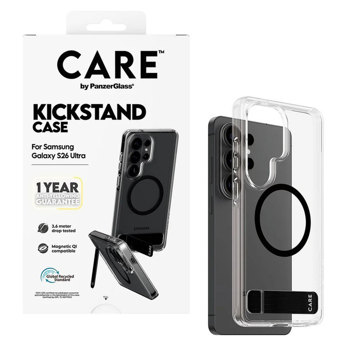 Θήκη Kickstand με μαύρο QI για Samsung Galaxy S26 Ultra, Διάφανο, PanzerGlass