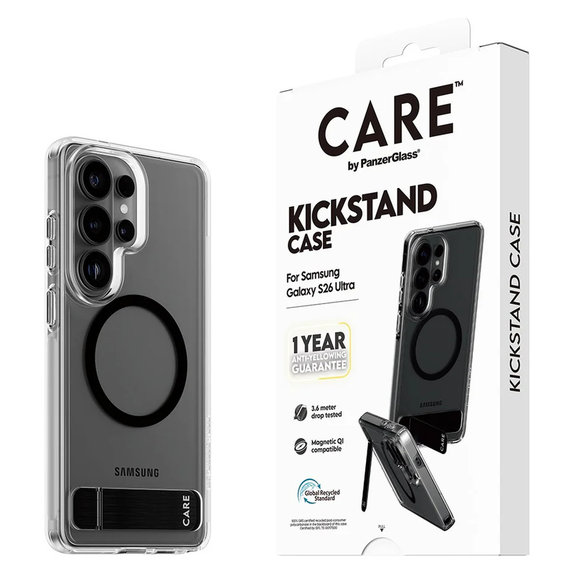 Θήκη Kickstand με μαύρο QI για Samsung Galaxy S26 Ultra, Διάφανο, PanzerGlass