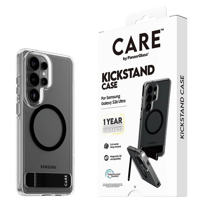Θήκη Kickstand με μαύρο QI για Samsung Galaxy S26 Ultra, Διάφανο, PanzerGlass
