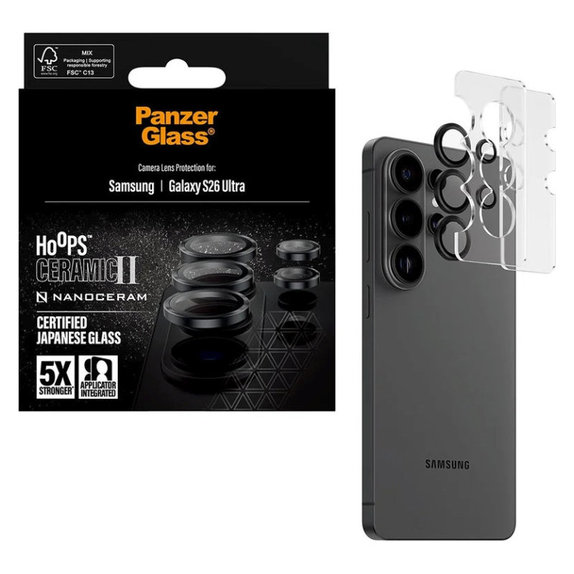 Προστατευτικό καλύμματος φακού Hoops Ceramic II για Samsung S26 Ultra, Μαύρο, PanzerGlass