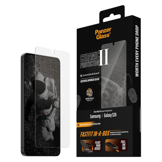 Σκληρυμένο γυαλί UWF Ceramic με FASTFIT In-A-Box για Samsung Galaxy S26, Διάφανο, PanzerGlass