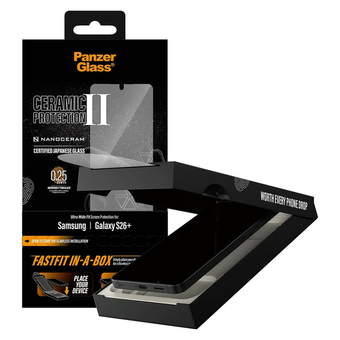 Σκληρυμένο γυαλί UWF Ceramic με FASTFIT In-A-Box για Samsung Galaxy S26+, Διάφανο, PanzerGlass