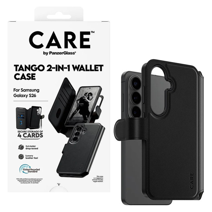 Θήκη Tango Wallet Two-In-One με QI για Samsung Galaxy S26, Μαύρο, PanzerGlass