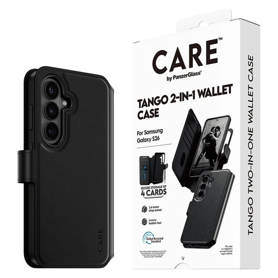 Θήκη Tango Wallet Two-In-One με QI για Samsung Galaxy S26, Μαύρο, PanzerGlass