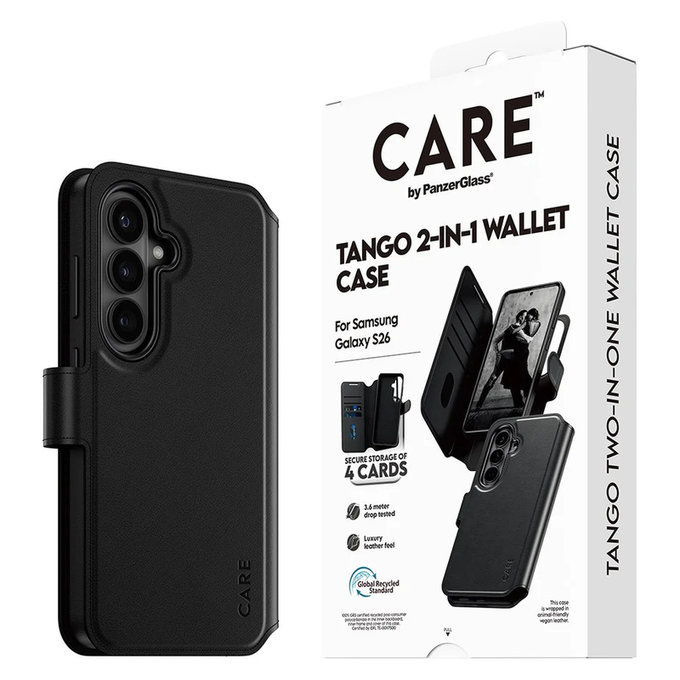 Θήκη Tango Wallet Two-In-One με QI για Samsung Galaxy S26, Μαύρο, PanzerGlass