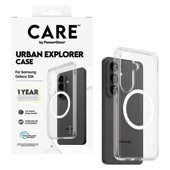 Θήκη Urban Explorer με λευκό QI για Samsung Galaxy S26, Διάφανο, PanzerGlass