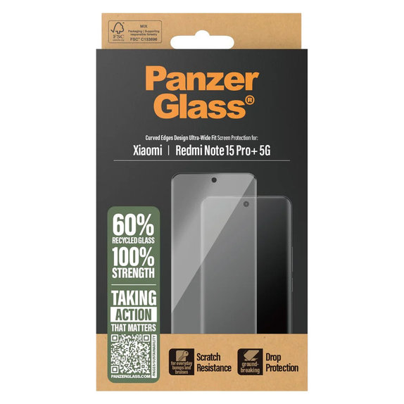 Σκληρυμένο γυαλί UWF για Xiaomi Redmi Note 15 Pro+ 5G, Μαύρο, PanzerGlass