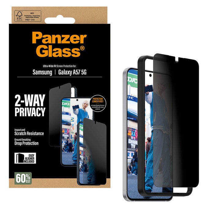 Σκληρυμένο γυαλί UWF Privacy με εφαρμογέα για Samsung Galaxy A57, Διάφανο, PanzerGlass
