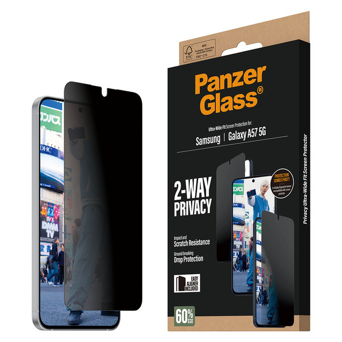 Σκληρυμένο γυαλί UWF Privacy με εφαρμογέα για Samsung Galaxy A57, Διάφανο, PanzerGlass