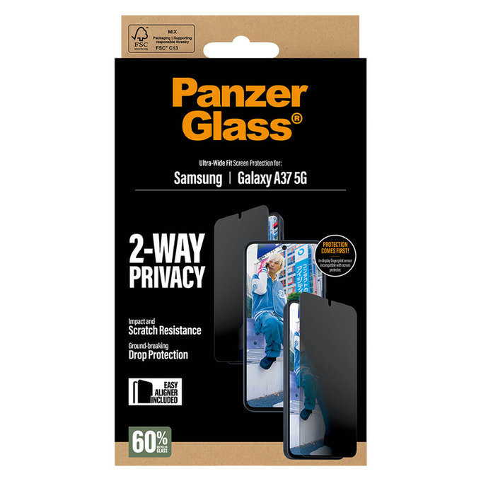 Σκληρυμένο γυαλί UWF Privacy με εφαρμογέα για Samsung Galaxy A37, Διάφανο, PanzerGlass