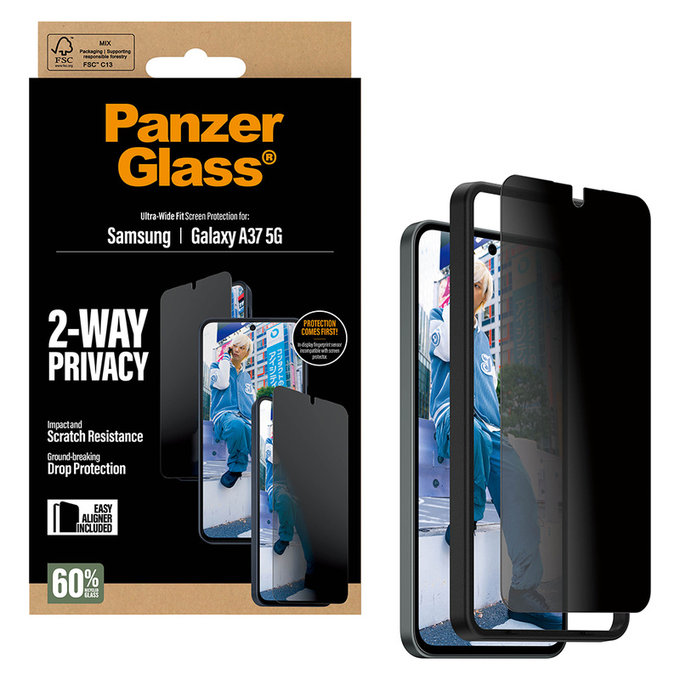 Σκληρυμένο γυαλί UWF Privacy με εφαρμογέα για Samsung Galaxy A37, Διάφανο, PanzerGlass