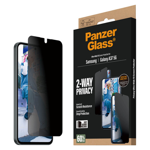Σκληρυμένο γυαλί UWF Privacy με εφαρμογέα για Samsung Galaxy A37, Διάφανο, PanzerGlass