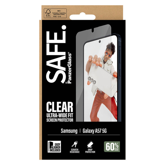 Σκληρυμένο γυαλί UWF με εφαρμογέα για Samsung Galaxy A57, Διάφανο, SAFE by PanzerGlass