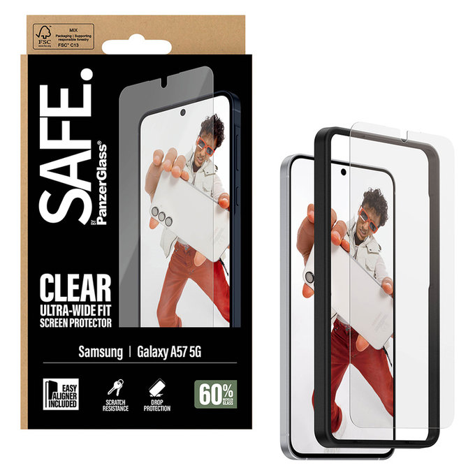 Σκληρυμένο γυαλί UWF με εφαρμογέα για Samsung Galaxy A57, Διάφανο, SAFE by PanzerGlass