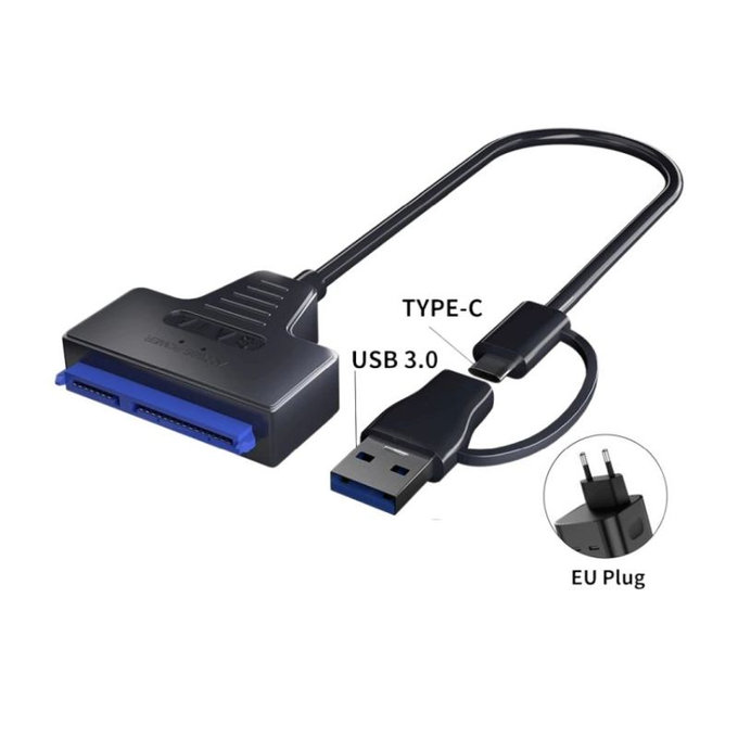 Αντάπτορας USB 3.0 / USB-C σε SATA για HDD/SSD 2.5" και 3.5", με τροφοδοτικό