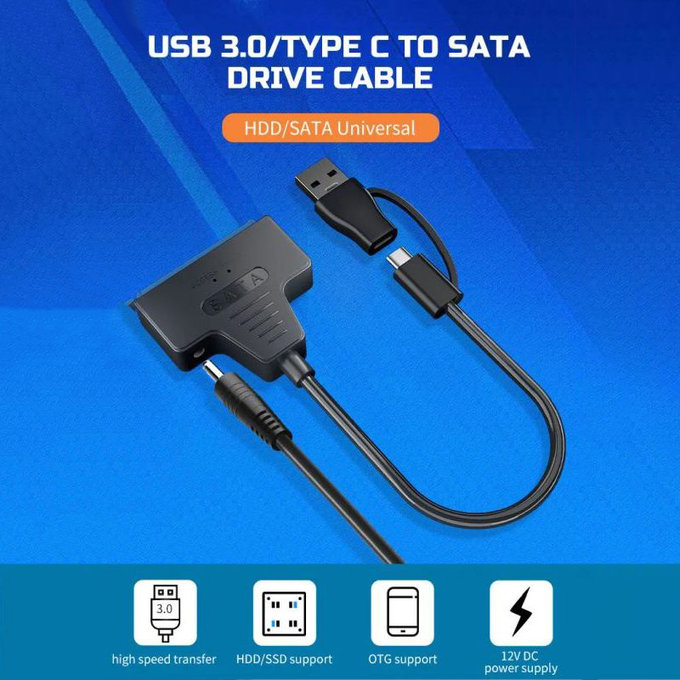 Αντάπτορας USB 3.0 / USB-C σε SATA για HDD/SSD 2.5" και 3.5", με τροφοδοτικό