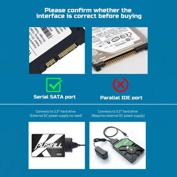 Αντάπτορας USB 3.0 / USB-C σε SATA για HDD/SSD 2.5" και 3.5", με τροφοδοτικό
