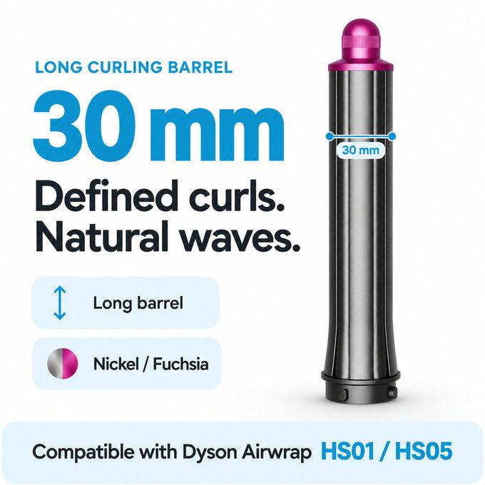 Μακρύ εξάρτημα για μπούκλες για Dyson Airwrap HS01, HS05, 30 mm, Nickel / Fuchsia