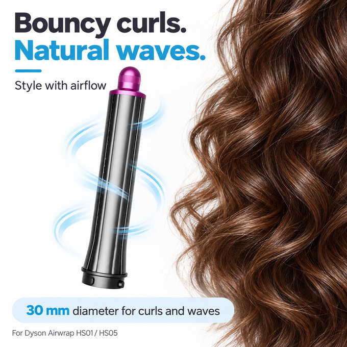 Μακρύ εξάρτημα για μπούκλες για Dyson Airwrap HS01, HS05, 30 mm, Nickel / Fuchsia