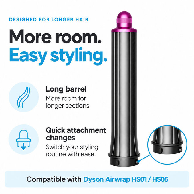 Μακρύ εξάρτημα για μπούκλες για Dyson Airwrap HS01, HS05, 30 mm, Nickel / Fuchsia