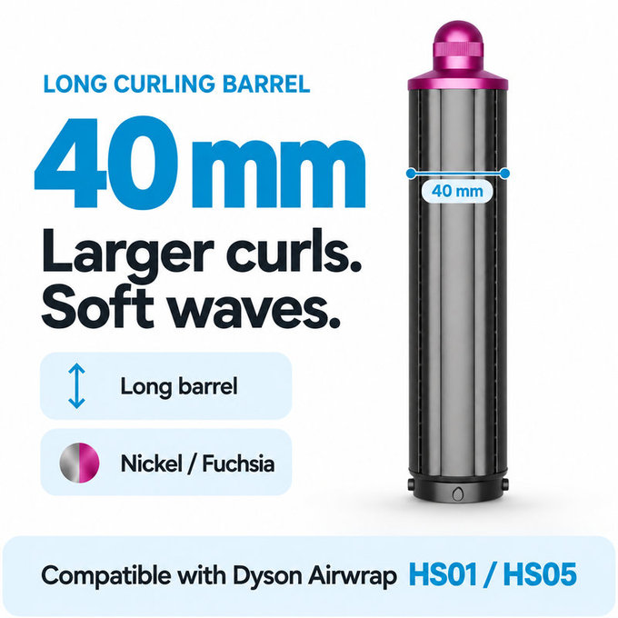 Μακρύ εξάρτημα για μπούκλες για Dyson Airwrap HS01, HS05, 40 mm, Nickel / Fuchsia