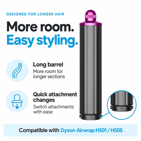 Μακρύ εξάρτημα για μπούκλες για Dyson Airwrap HS01, HS05, 40 mm, Nickel / Fuchsia