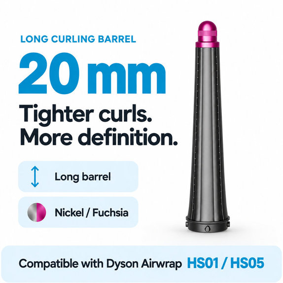 Μακρύ εξάρτημα για μπούκλες για Dyson Airwrap HS01, HS05, 20 mm, Nickel / Fuchsia