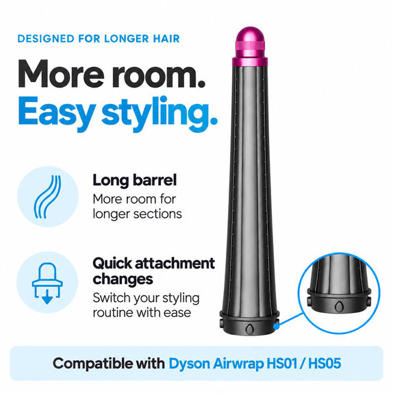 Μακρύ εξάρτημα για μπούκλες για Dyson Airwrap HS01, HS05, 20 mm, Nickel / Fuchsia