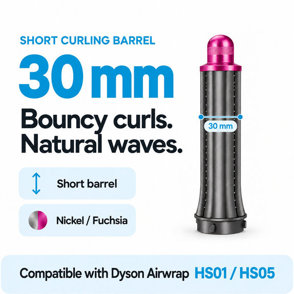 Κοντό εξάρτημα για μπούκλες για Dyson Airwrap HS01, HS05, 30 mm, Nickel / Fuchsia