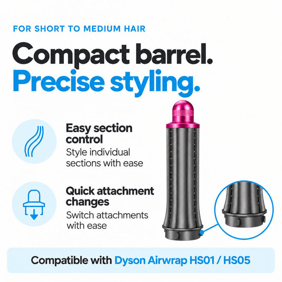 Κοντό εξάρτημα για μπούκλες για Dyson Airwrap HS01, HS05, 30 mm, Nickel / Fuchsia