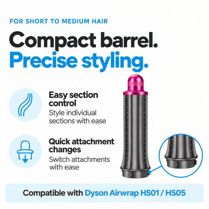 Κοντό εξάρτημα για μπούκλες για Dyson Airwrap HS01, HS05, 30 mm, Nickel / Fuchsia