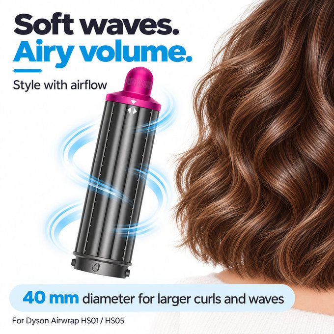 Κοντό εξάρτημα για μπούκλες για Dyson Airwrap HS01, HS05, 40 mm, Nickel / Fuchsia