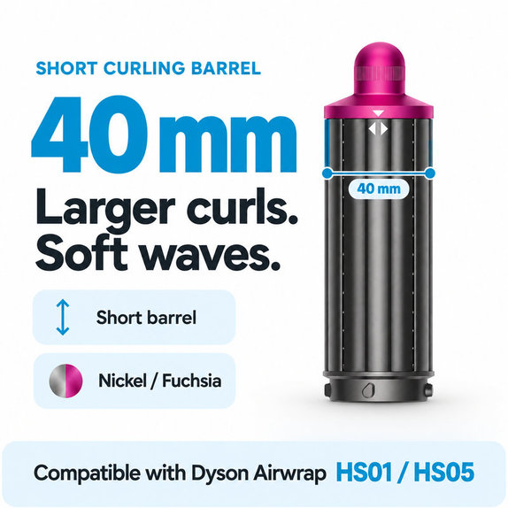 Κοντό εξάρτημα για μπούκλες για Dyson Airwrap HS01, HS05, 40 mm, Nickel / Fuchsia