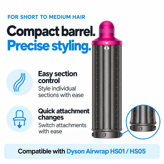 Κοντό εξάρτημα για μπούκλες για Dyson Airwrap HS01, HS05, 40 mm, Nickel / Fuchsia