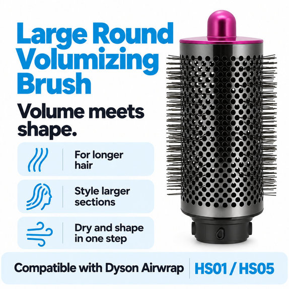 Μεγάλη στρογγυλή βούρτσα όγκου για Dyson Airwrap HS01, HS05, Iron / Fuchsia