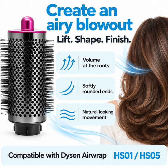 Μεγάλη στρογγυλή βούρτσα όγκου για Dyson Airwrap HS01, HS05, Iron / Fuchsia