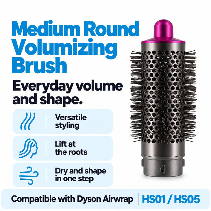 Μεσαία στρογγυλή βούρτσα όγκου για Dyson Airwrap HS01, HS05, Iron / Fuchsia