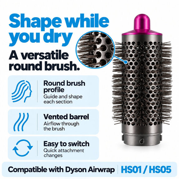 Μεσαία στρογγυλή βούρτσα όγκου για Dyson Airwrap HS01, HS05, Iron / Fuchsia