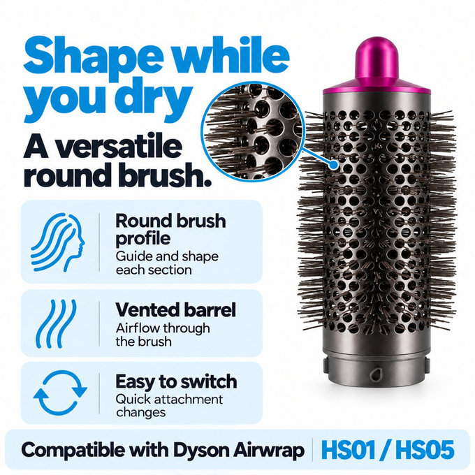 Μεσαία στρογγυλή βούρτσα όγκου για Dyson Airwrap HS01, HS05, Iron / Fuchsia
