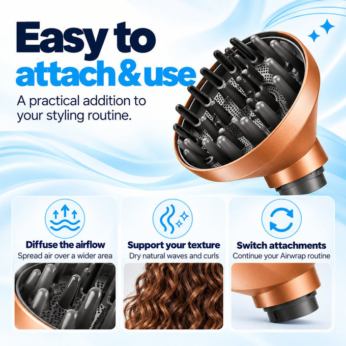 Φυσούνα Wave + Curl για Dyson Airwrap HS01, HS05, HS08, Copper