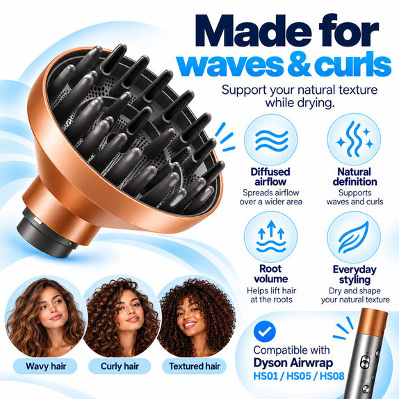 Φυσούνα Wave + Curl για Dyson Airwrap HS01, HS05, HS08, Copper