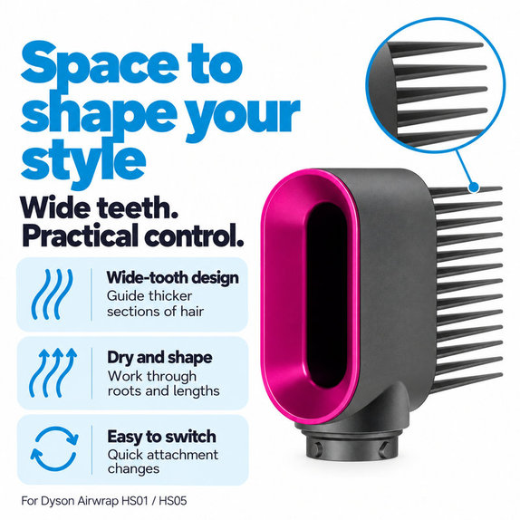 Χτένα με αραιά δόντια για Dyson Airwrap HS01, HS05, Iron / Fuchsia