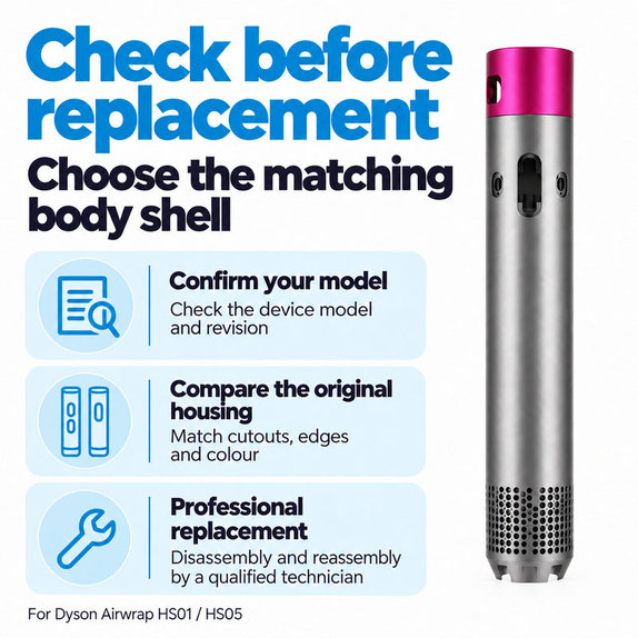 Κέλυφος κύριου σώματος για Dyson Airwrap HS01, HS05, Nickel / Fuchsia
